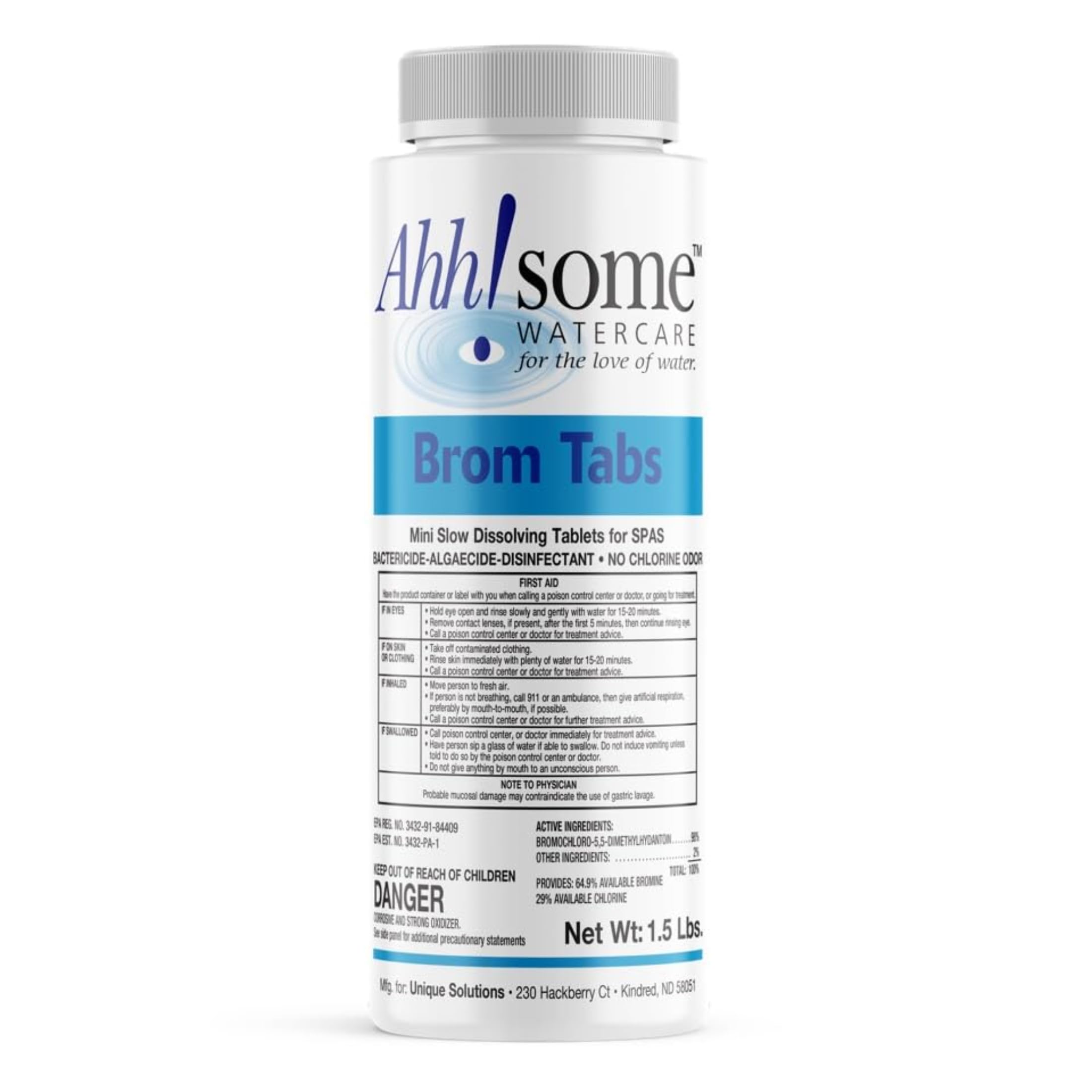 AhhSome 2-Inch Mini Bromine Tablets 1.5 Lbs for Spa and Hot Tub Sanitizer | Slow-Dissolving Brominating Tabs for Pools | Chlorine Odor-Free, Long-Lasting Spa Water Treatment