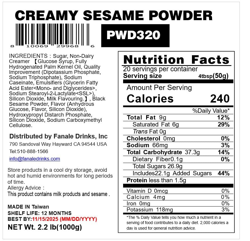 Fanale Premium Creamy Sesame Bubble Tea Flavoring Powder | Perfect for Baking, Smoothies, Desserts and Drinks | Instant Flavoring Powder for Boba Milk Tea. 2.2 Pounds (Pack of 1)