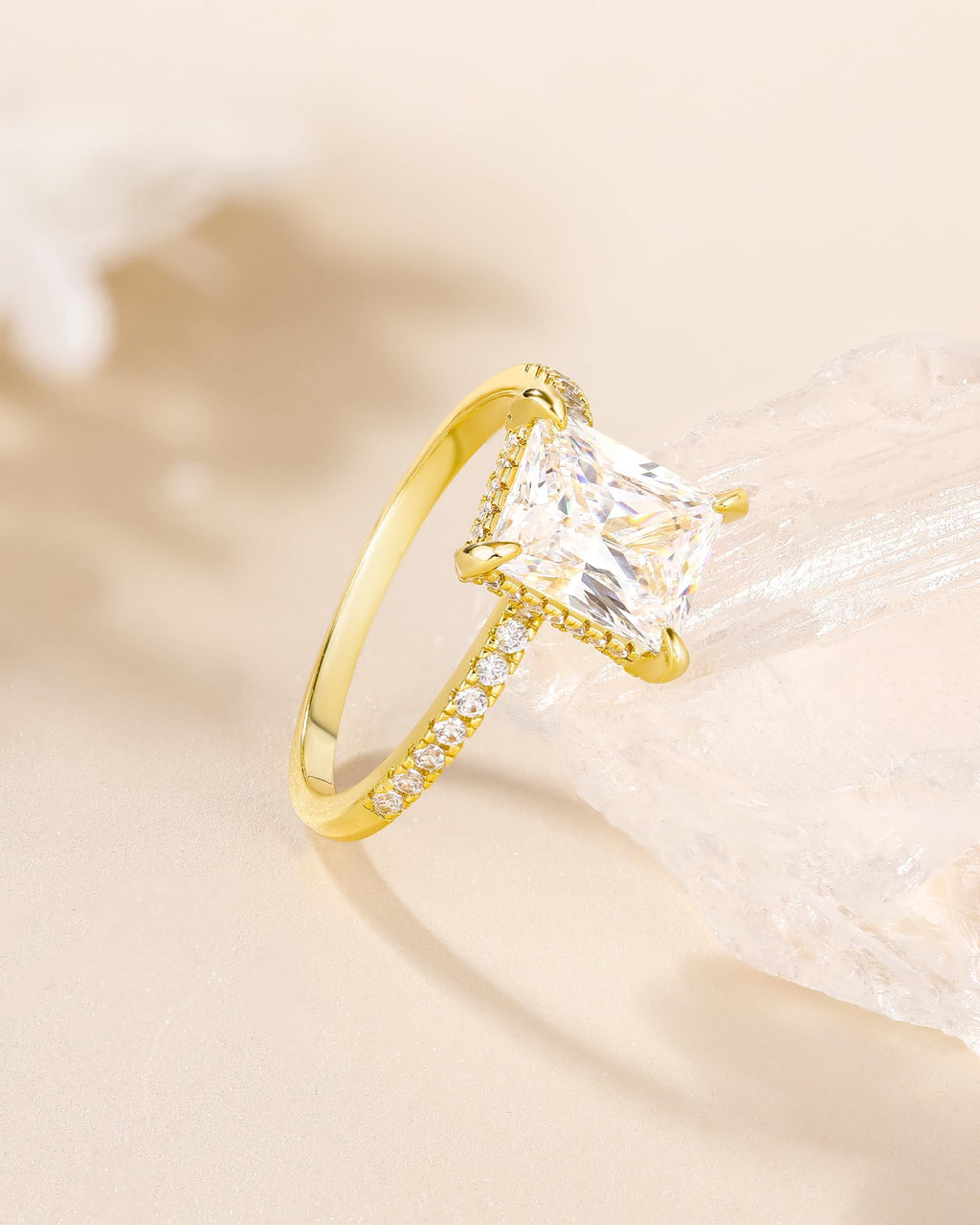 TIGRADE 4CT Engagement Ring for Women Radiant Cut Cubic Zirconia Wedding Band CZ Promise Anniversary Ring Size 3-13, Gold, Size 7