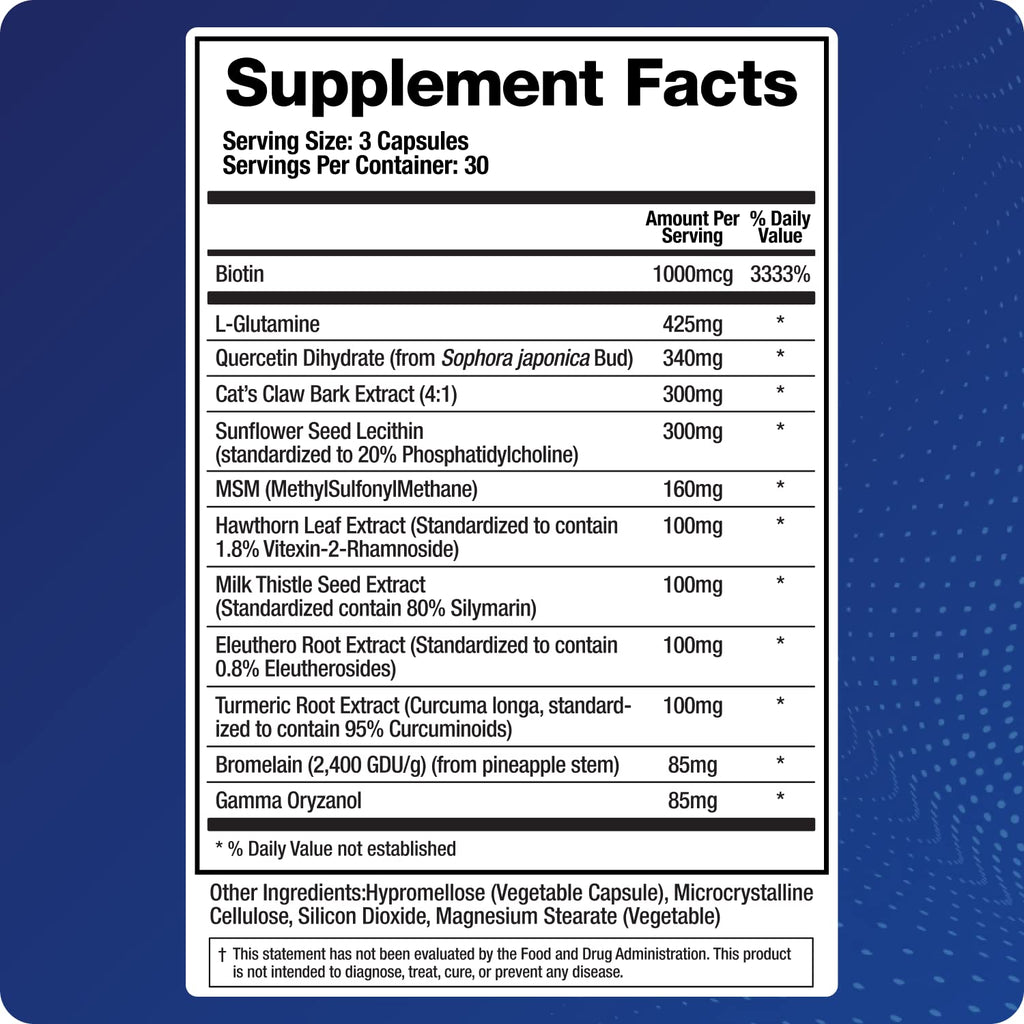 BioMatrix Leaky Gut Repair Supplement w/Glutamine, Quercetin, Cat's Claw, MSM, SIBO, Prebiotic Support, Intestinal Barrier Revive for Men and Women | 60-Day Supply – Leaky Gut-X