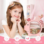 Summidate Pink Piggy Bank for Kids Girls,Large Wooden Pig Money Banks