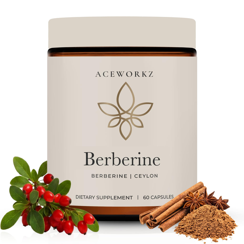 ACEWORKZ Organic Berberine HCL 1200mg with Ceylon Cinnamon & BioPerine® Enhanced Absorption - Metabolic Health Support (60 Capsules)