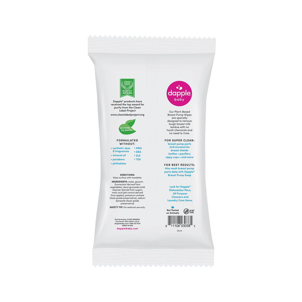 Dapple Baby Breast Pump Wipes - (3 Pack) 25 Count - Fragrance-Free, Plant-Powered & Hypoallergenic - Removes Milk Residue - Diaper Bag Essentials