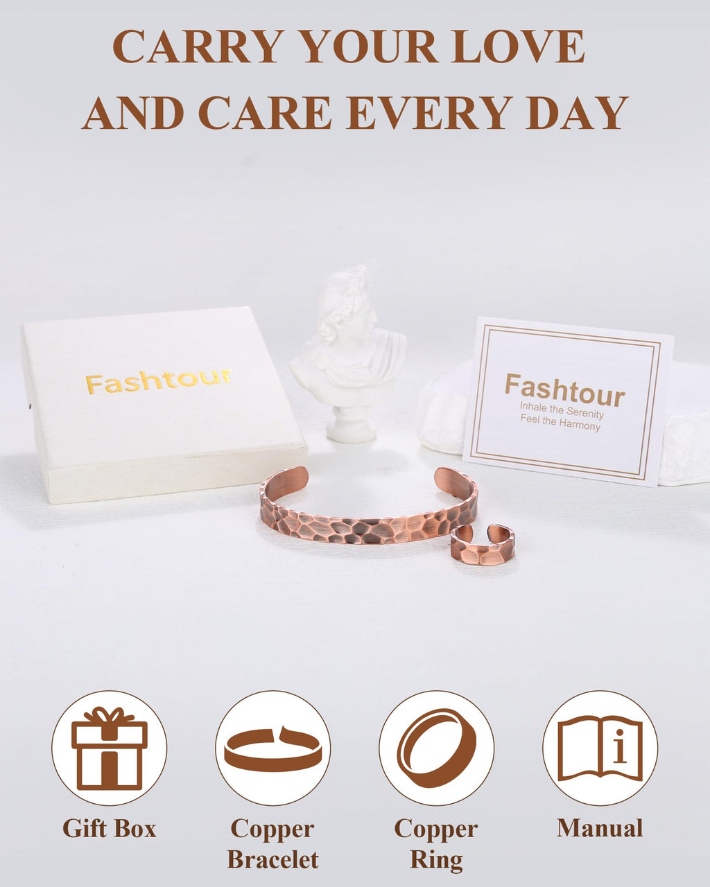 Fashtour Pure Copper Bracelet & Ring Set for Men & Women, Handmade