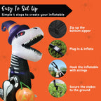 Joiedomi 8 FT Halloween Inflatable Skeleton Dinosaur with Pumpkin & Built-in LEDs, Halloween Blow Up Yard Decorations, Lighted Outdoor Dinosaur Skeleton for Garden, Lawn, Patio & Holiday Outside Decor