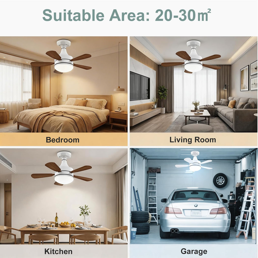 WZZIW 17.7" Socket Fan Light, E26/E27 Light Bulb Fan with Reversible Motor, 3000 Lumens Small Ceiling Fans with Lights and Remote, Dimmable 3000K-6500K for Bedroom Kitchen Living Room Garage