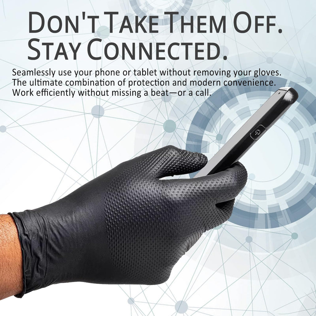 PROMEDIX P Heavy Duty Nitrile Gloves with Diamond Texture 8 Mil Non-Medical Disposable Glove Latex Free Powder Free Industrial -Black,L