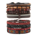 HZMAN Handmade Hemp Cords Wood Beads Leather Bracelets for Men Women