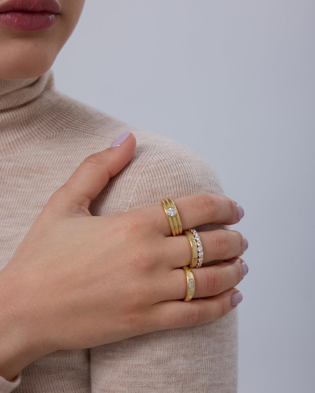 PAVOI 14K Yellow Gold Plated Stackable Rings for Women, Yellow Gold
