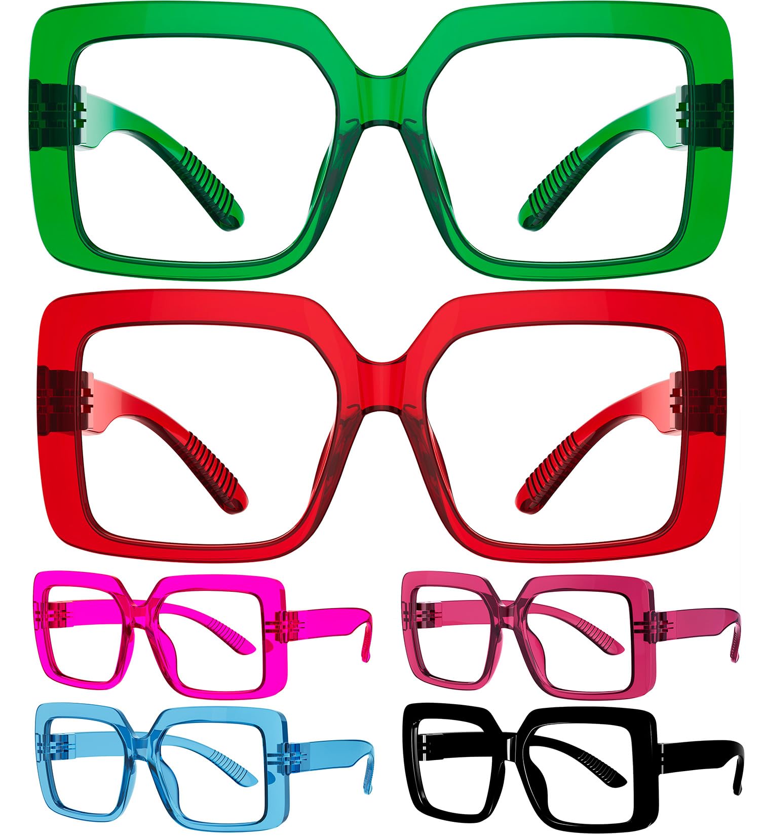 Eyekepper Huge Metalless Reading Glasses with Screwless Spring Hinges 6 Pack Oversized Readers for Women +1.50