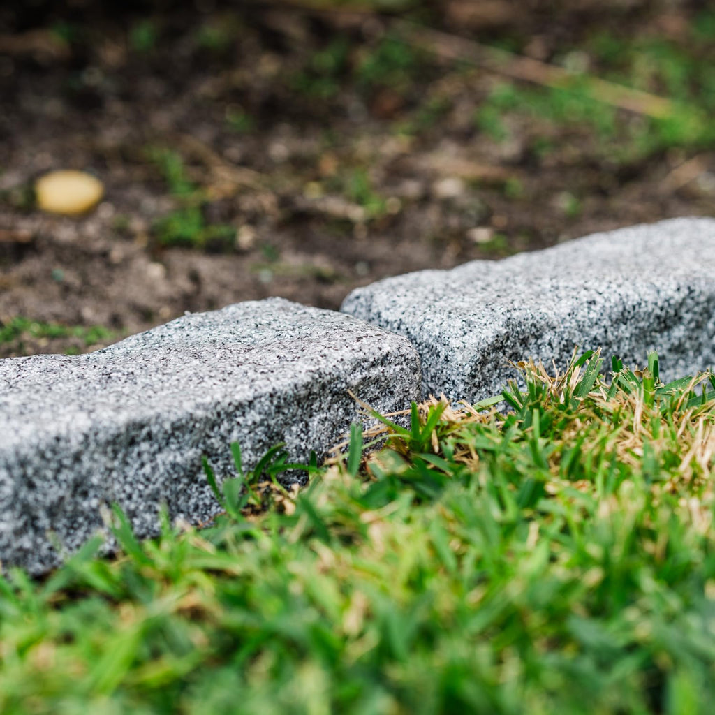 Beuta Landscape Edging | Garden Edging Border | Polyrock Bricks for Lawn Edging, Flower beds, Pathways & Yard Edging– 4 Packs | Each Section Has 6 Bricks 48" L x 4" W x 2.25" H | 12 Spikes |Greystone