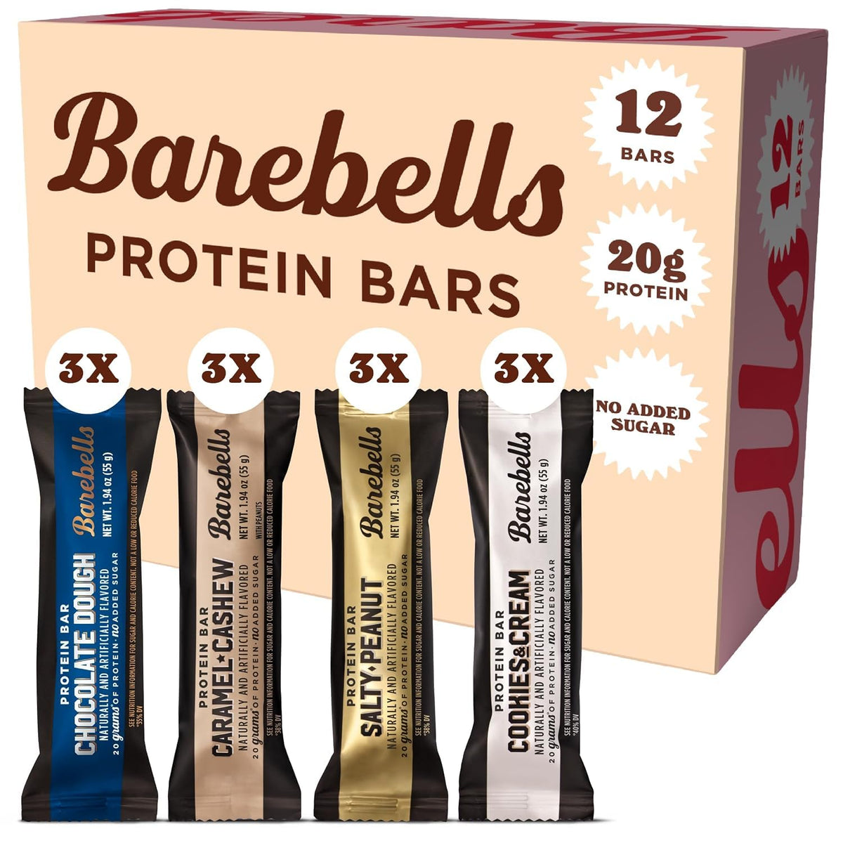 Barebells Classics Protein Bars Variety Pack, 12 Bars, 20g Protein