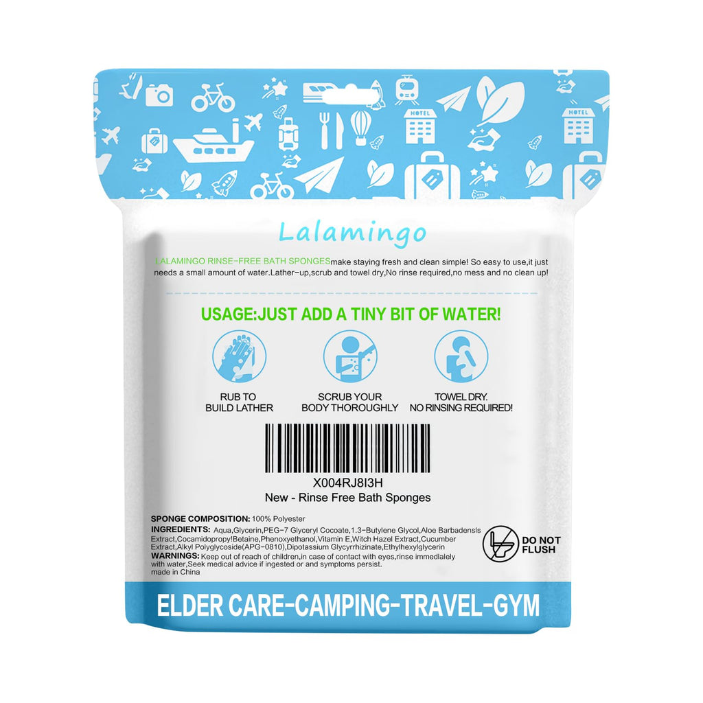 100 PCS Disposable Rinse Free Bath Sponges, No Rinse Bathing Wipes for Adults, Soap Infused Dry Shower Wipes for Elderly, Bedridden, Camping, Post Surgery(25 Count 4 Pack)