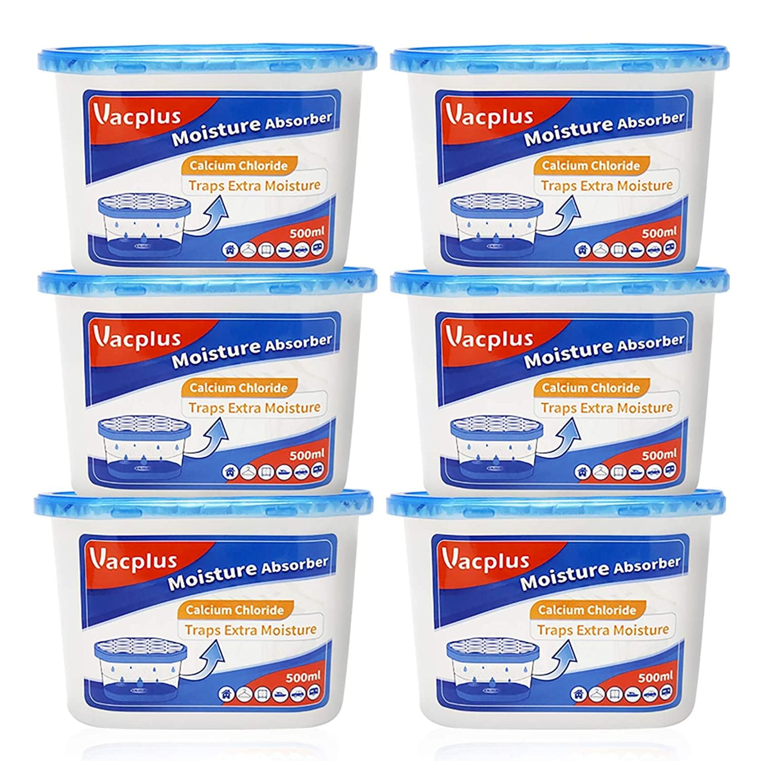 Vacplus Moisture Absorbers 6 Pack, Portable Humidity Absorber Boxes for Your Bathroom, Closet & Car, Dehumidifier with Fragrance Free, 10.5 Oz