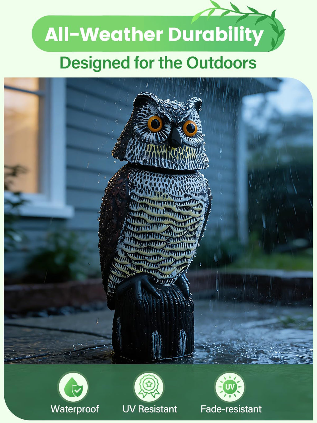 Owl Decoys to Scare Birds Squirrels Away, 360 Rotating Head Activated