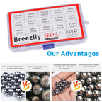 Breezliy 690 Piece 1-10mm 15 Sizes Metric Precision 304 Stainless Steel Assorted Loose Bicycle Bearing Steel Ball Assortment Kit