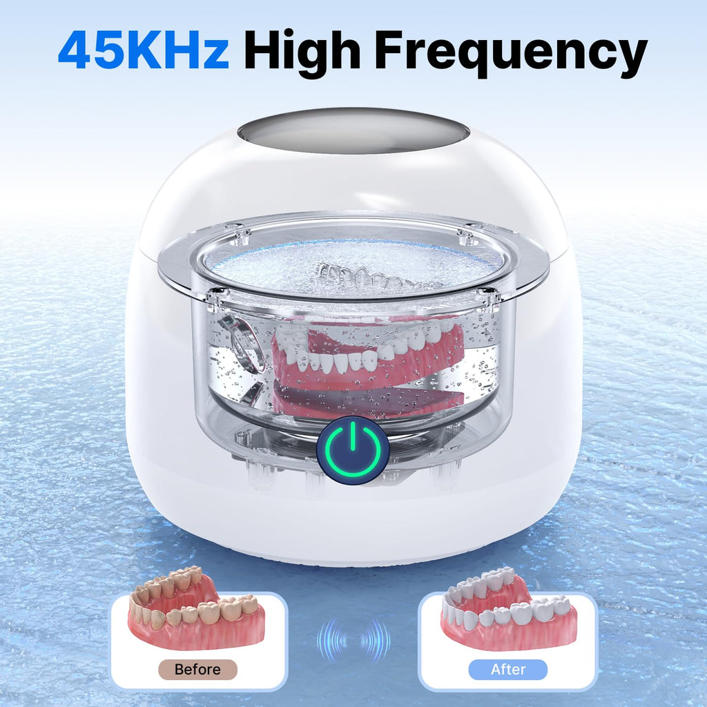 CXRUY Ultrasonic Retainer Cleaner - UV Dental Cleaning Pod Night Guard Cleaner for Dentures, Aligner, Braces, Toothbrush Heads, Jewelry (White)