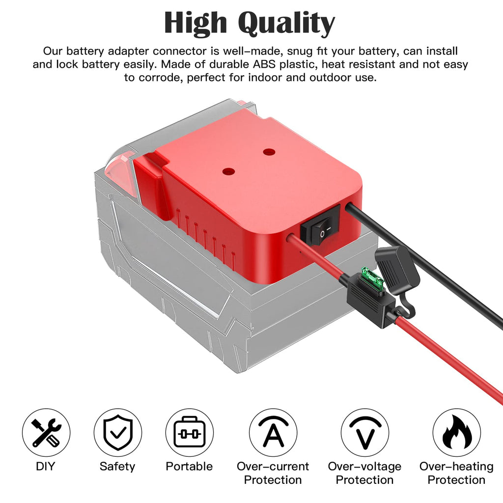 2 Packs Power Wheel Adapter for Milwaukee M18 Battery Adapter 18V Power Wheel Battery Conversion Kit with Switch, Fuse & Wire Terminals, 12AWG Wire, Power Connector for DIY Rc Car Toys and Robotics