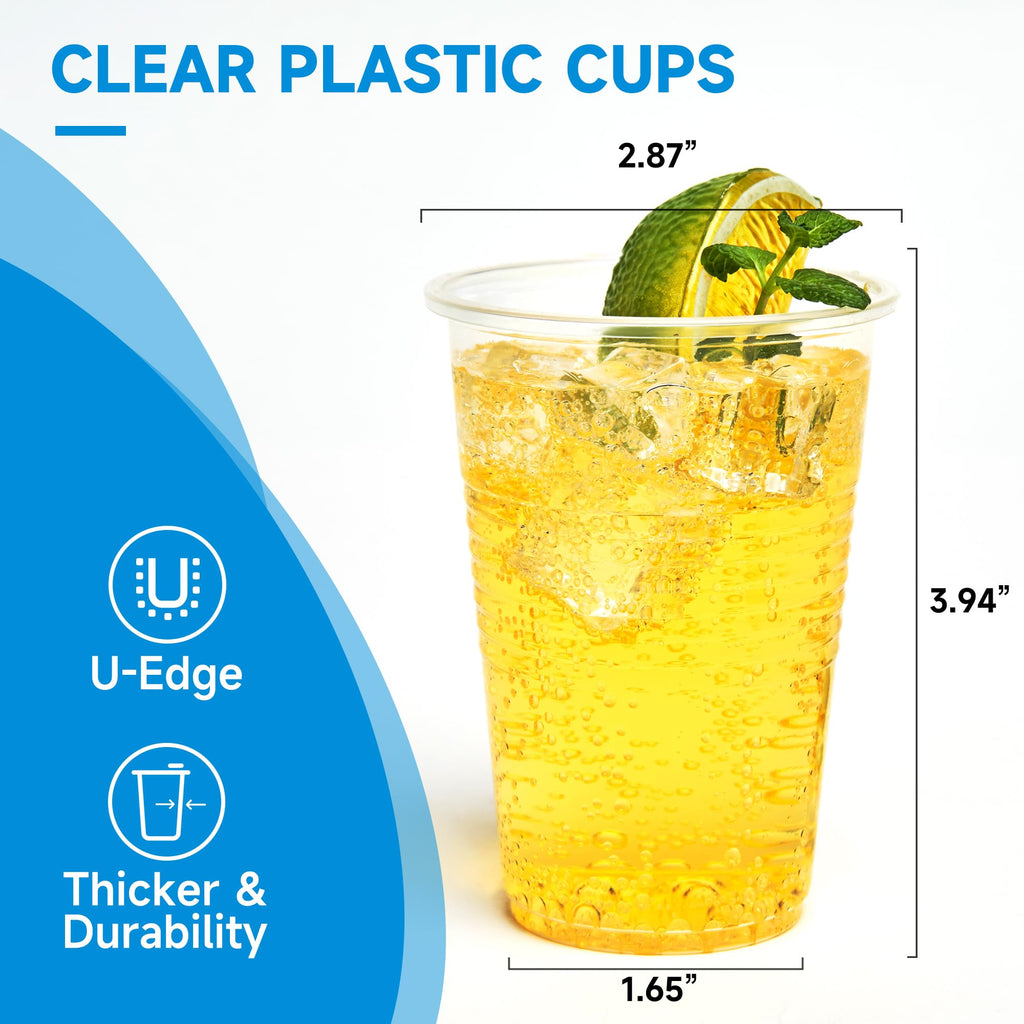RACETOP 500 pack 9 oz Disposable Plastic Cups, Clear Plastic Cups Tumblers, Disposable Cups Bulk, Transparent for Wedding, Thanksgiving, Birthday, Halloween, Christmas Party