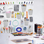 G.CORE Large Pegboard Cups Peg Board Storage Bin 6 Pack with Hooks, Square Box Shape Pegboard Cup Holder Accessories for Garage Workbench/Craft Room/Office/Playroom/Home Kitchen Organization (Grey)