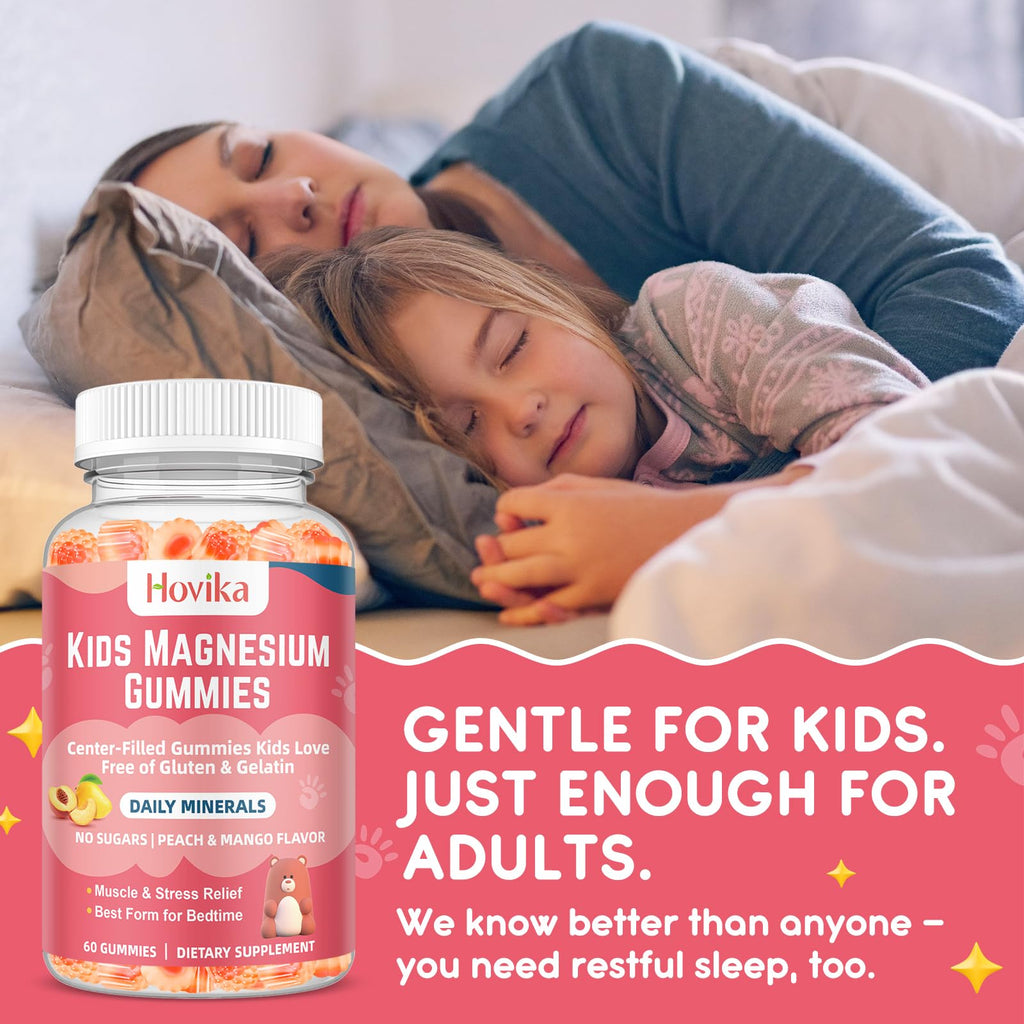 Magnesium Glycinate Gummies for Kids: Calm Magnesium Supplement for Kids & Adults with Zinc Citrate, GABA, Chamomile, Vitamin B6 & C - Sleep, Relaxation & Focus, Juicy Peach & Mango Flavor 60 Count