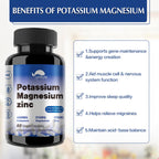 Potassium Magnesium Supplement 1000mg,Magnesium Potassium Zinc for Leg Cramps,High Absorption Magnesium Complex,Vegan (60 Capsules)