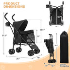 Magshion Compact Pet Stroller for Small-Medium Dogs/Cats up to 22lbs, 4-Wheel Lightweight Umbrella Shaped Portable Puppy Travel Jogger with Breathable Mesh, Cup Holder & Rear Storage, Leopard Print