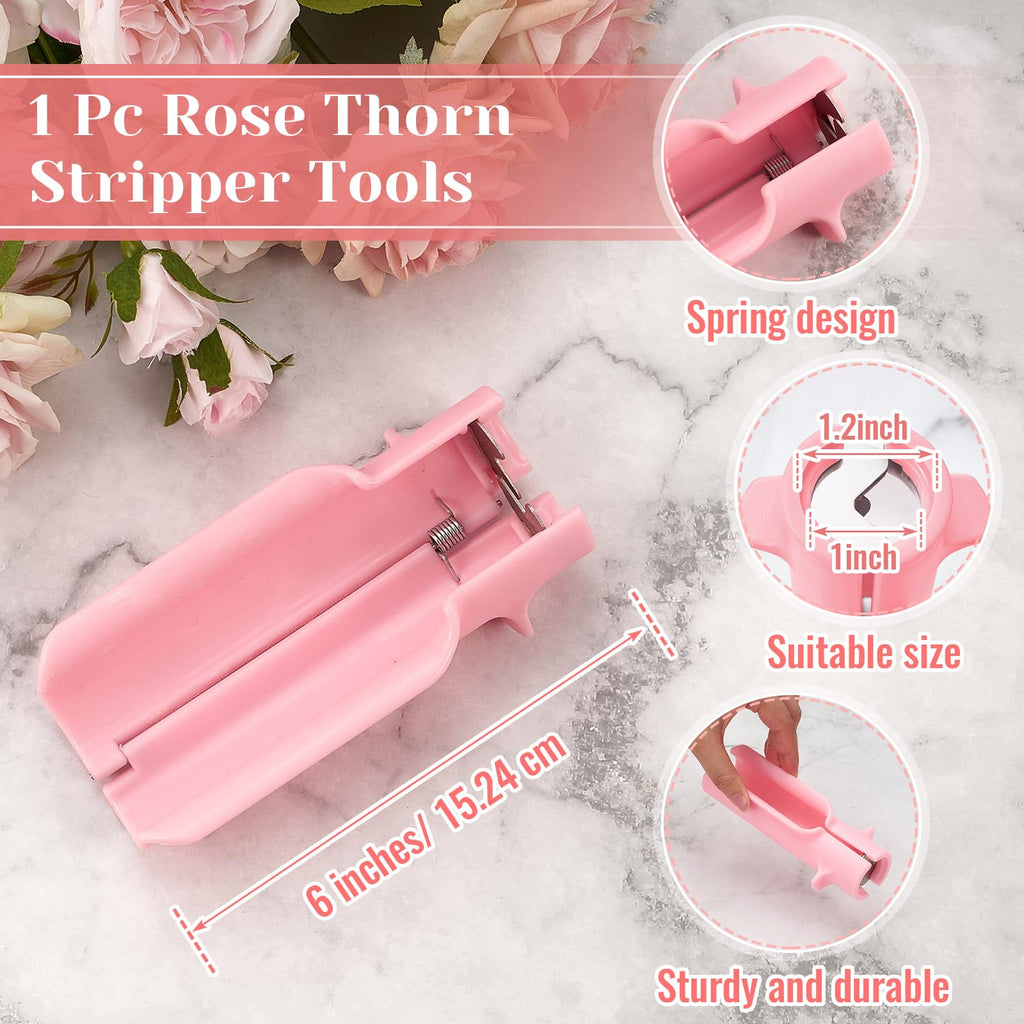 Lasnten 9 Pcs Rose Thorn Remover Set Include 1 Flower Thorn Stripper Tool 5 Floral Tape 1 Flower Scissor 1 Curve Gardening Scissors 1 Pair Gardening Gloves for Wedding Women Mother Gift (Pink)