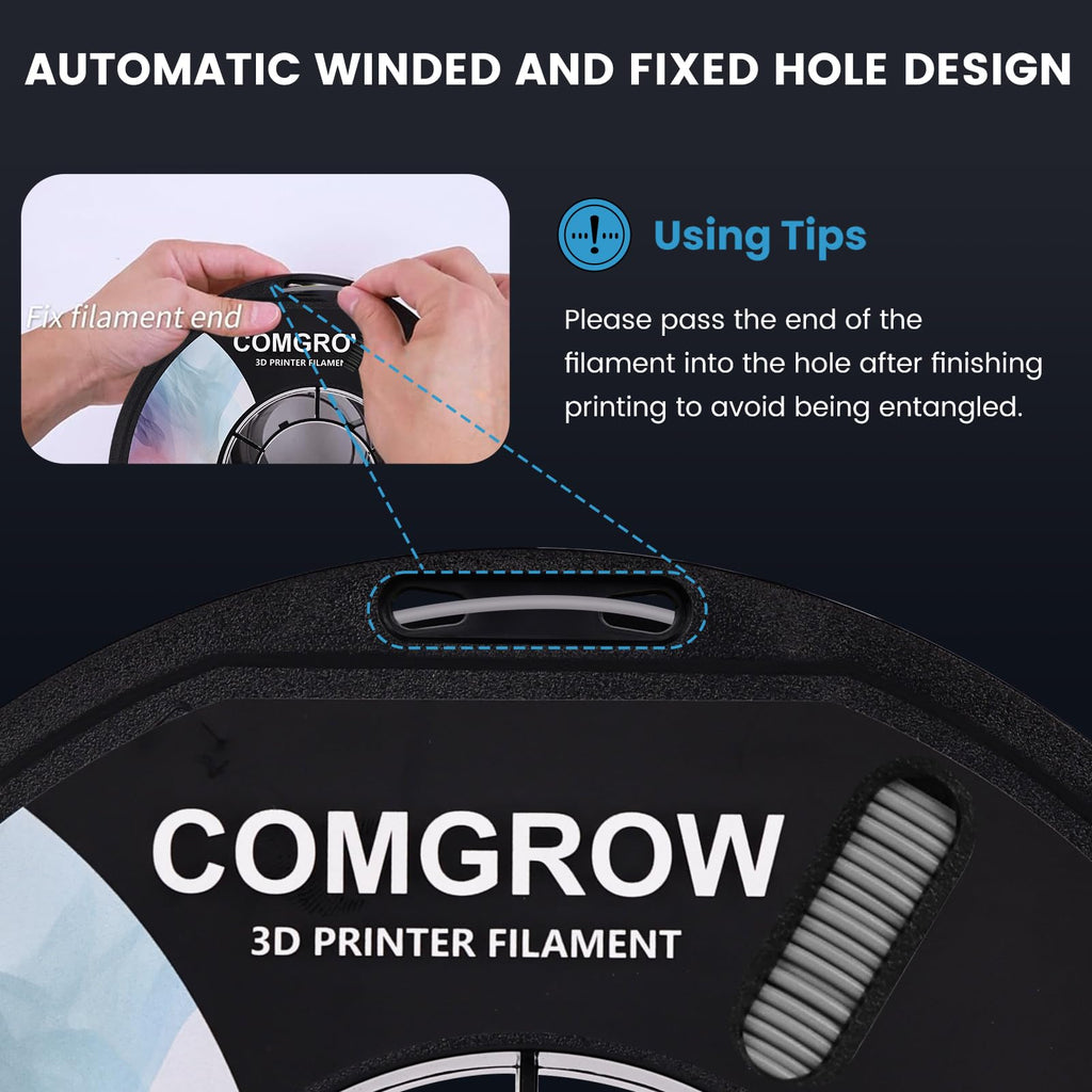 Comgrow PLA 3D Printer Filament, 3D Printer PLA Filament 1.75mm, Dimensional Accuracy +/- 0.02 mm, 2 Rolls of 1KG Spool PLA Grey