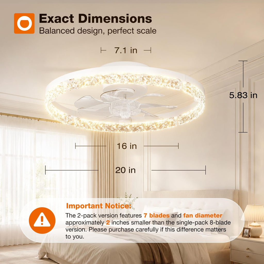 addlon 2 Pack Ceiling Fans with Lights and Remote, 20'' Low Profile Ceiling Fans, 3000-6000K Dimmable Modern Flush Mount LED Fan Light, Fandelier Ceiling Fan for Bedroom, Kitchen, Living Room
