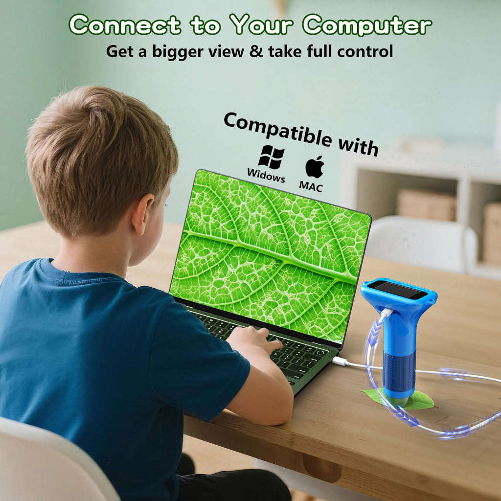 Odatay Microscope for Kids with 12 Slides, 100X-1000X 1080P Digital Handheld Kids Microscope, Mini Portable Pocket Miniscope Science Toys Gifts for 3+ 4 5 6 7 8 9 10 11 12 Year Old Boys Girls, Blue