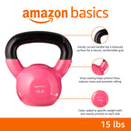 Amazon Basics Vinyl Kettlebell, 15 pound, Pink
