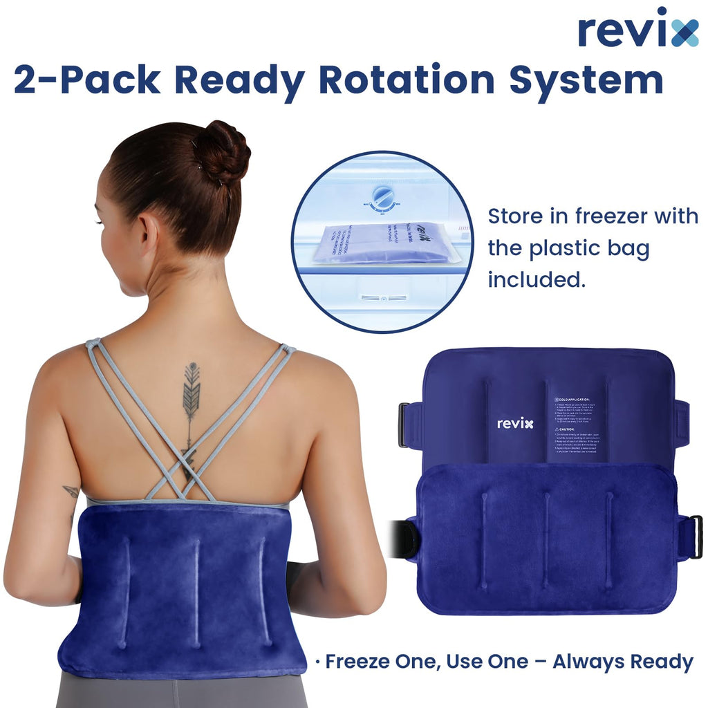 REVIX Reusable Ice Pack for Back Relief, Soft Plush Lining Gel Cold Packs for Lower Back, Shin, Knee, Hip, Arm, Flexible Cold Compress, 16 × 9 ", 2 Packs