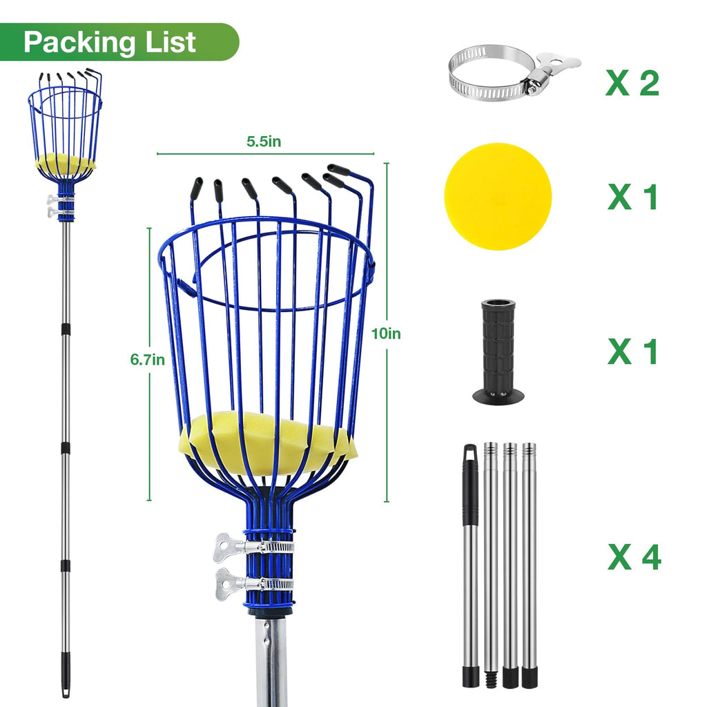 RAIN SPIRIT Fruit Picker Pole tool with Basket, 6FT Telescoping extension fruit picking rod for Apples Mango Orange Pear Tree Picker, nut picking with Adjustable stainless steel rod