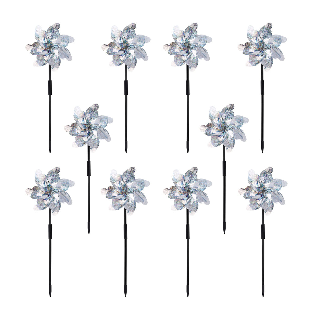 FameFame 10 Pack Pre-Assembled Pinwheels for Yard and Garden, Silver