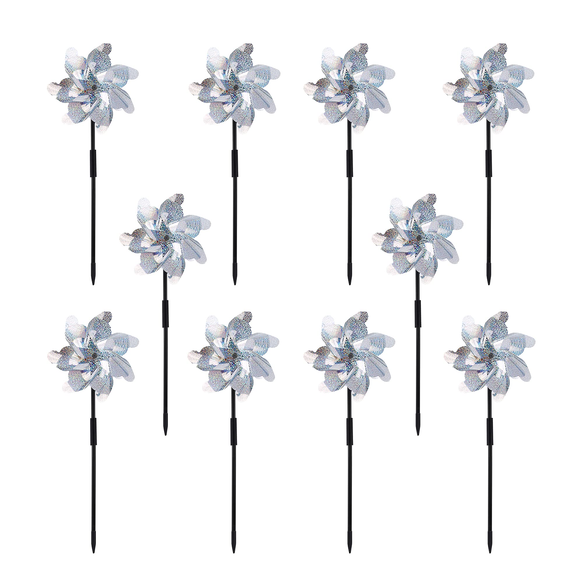FameFame 10 Pack Pre-Assembled Pinwheels for Yard and Garden, Silver