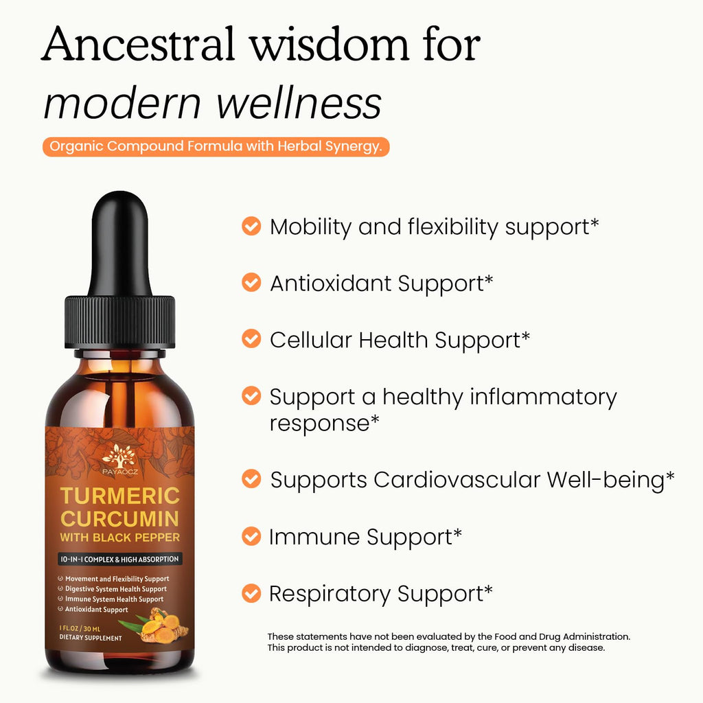 (4 Pack) Organic Turmeric Curcumin Supplement with Black Pepper and Ginger - Liquid Turmeric Extract Drops with Cinnamon, Rosemary - Mobility and Flexibility Support and Digestive Health - 1 Fl Oz
