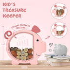 Summidate Pink Piggy Bank for Kids Girls,Large Wooden Pig Money Banks