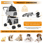 BETSOCCI Double Dog Stroller with 2 Detachable Carrier, Portable Pet Stroller for Small Dogs & Cats Folding Lightweight Puppy Travel Carriage, 4 Wheels, Grey