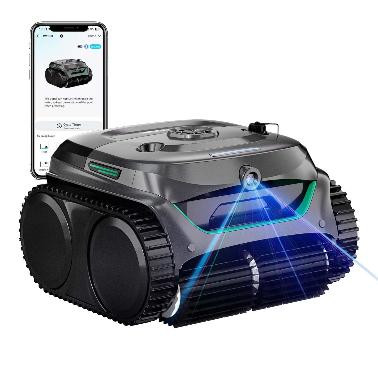 WYBOT (2026 New) C2 Vision AI Camera Robotic Pool Cleaner, Ultra-Fine Filter System Pool Robot, Powerful Suction, Wall Climbing, Waterline Cleaning, Gray Green