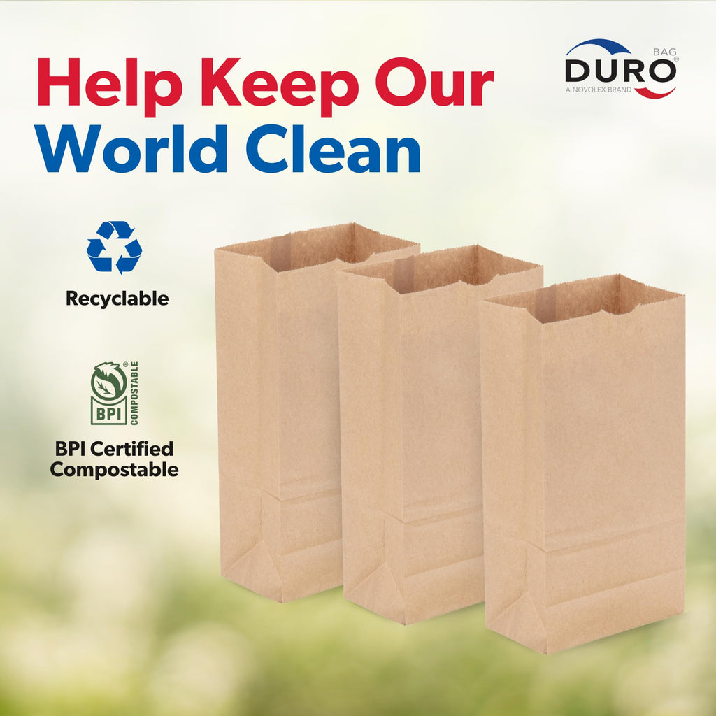 Duro 2# Brown Paper Lunch Bags 500 Count, Bulk Disposable Brown Paper Bags, SOS Small Lunch Bag for Candy, Snacks & Treats - 4.31 x 2.43 x 7.87 Inches