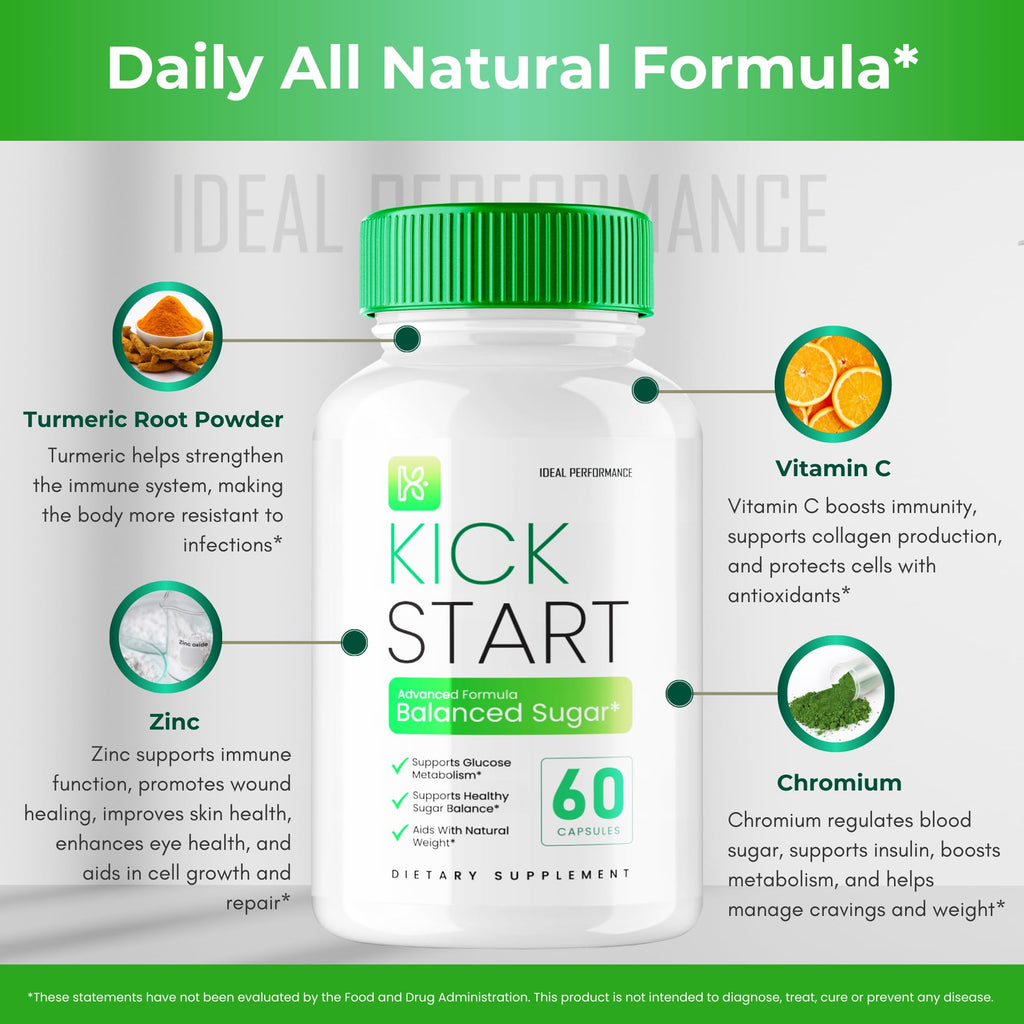 Kick Start Capsules, Kick Start Balanced Sugar Supplement Pills, KickStart Glyco Optimizer, Premium Formula for Healthy Circulation & Stable Levels, KickStart All Natural Health Reviews (5 Pack)