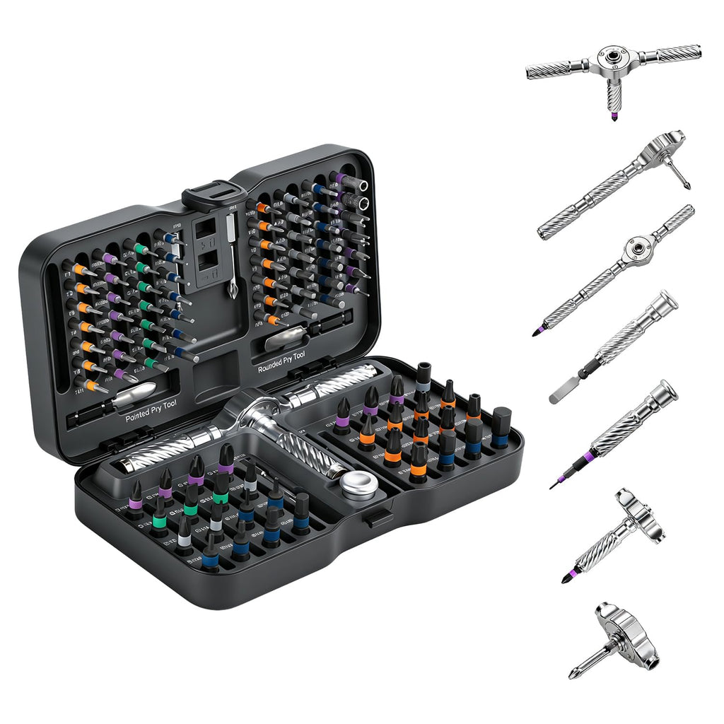 VMAN Ratchet Screwdriver Set, 100 in 1 magnetic Screwdriver sets, S2 Steel Bits, DIY Combination Flexible Shaft, Suitable for Furniture Assembly, Precision Electrical Appliance Repair, Bicycle Tools