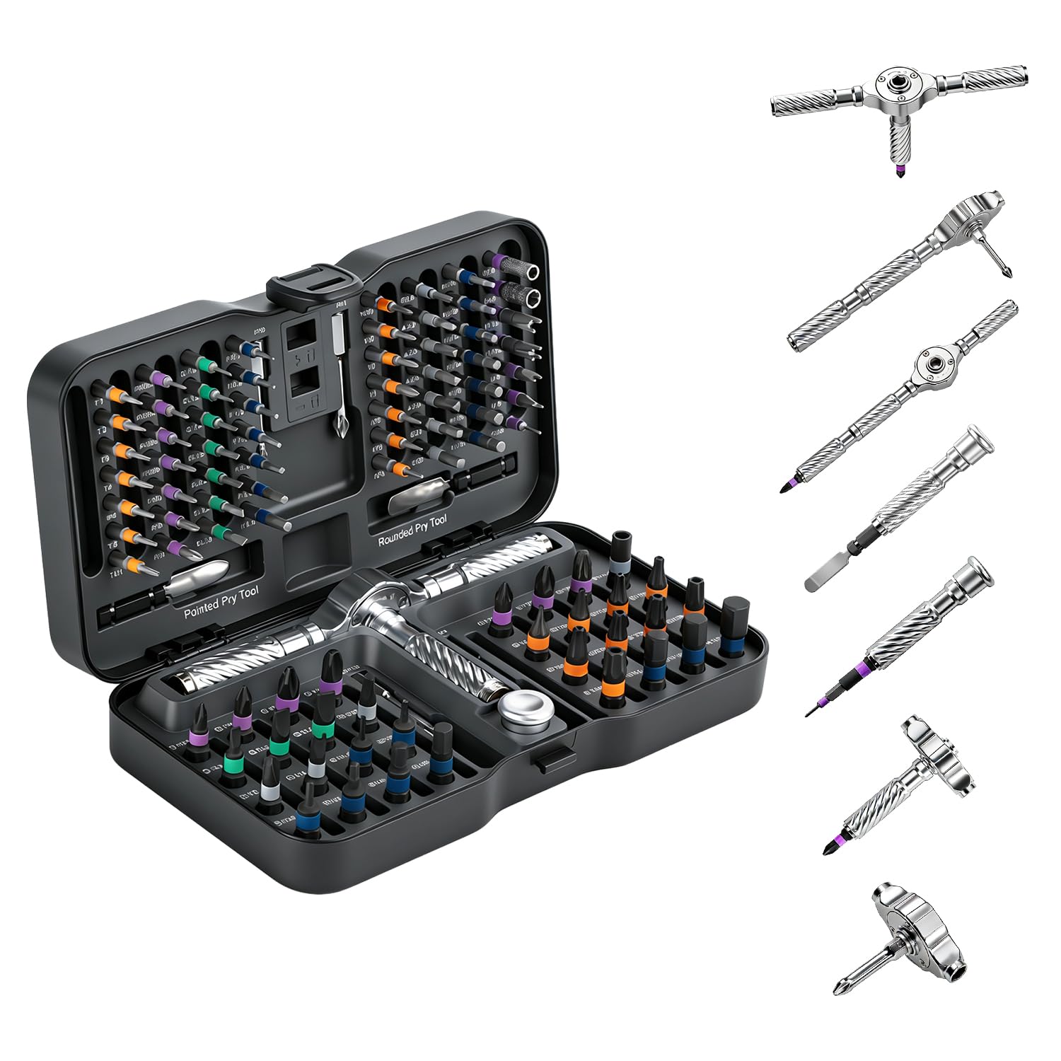 VMAN Ratchet Screwdriver Set, 100 in 1 magnetic Screwdriver sets, S2 Steel Bits, DIY Combination Flexible Shaft, Suitable for Furniture Assembly, Precision Electrical Appliance Repair, Bicycle Tools