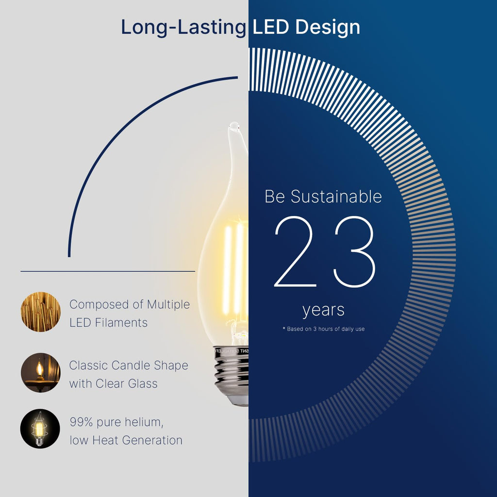 FLSNT 3000K Warm White LED Chandelier Edison Bulbs, 60W Equivalent, Dimmable CA11 E26 Base LED Candelabra Bulbs, 500LM, 24 Pack UL,CA65 Listed.