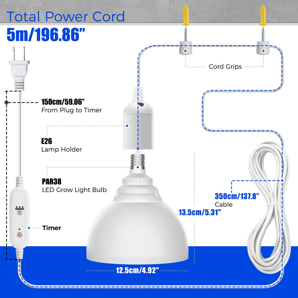 Barrina Hanging Grow Light Bulbs for Indoor Plant, 25W Full Spectrum, Timer
