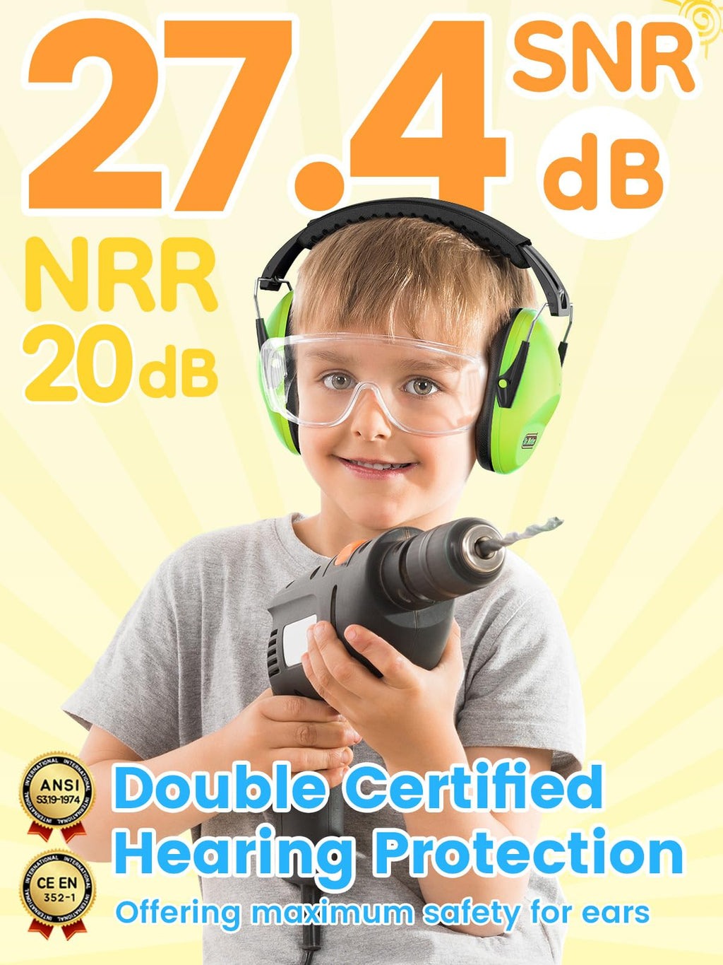 Dr.meter Ear Muffs for Noise Reduction: 27.4SNR Noise Cancelling Headphones for Kids Adults, EM100 Adjustable Hearing Protection Earmuffs for Monster Jam, Autism Sensory, Concerts, Fireworks- 3PACK