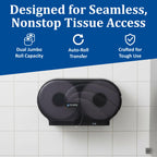 San Jamar Twin 9" Bath Tissue Dispenser – Jumbo Bath Tissue Holder for Bathroom, Infinity System, Black Pearl, 12" × 19" × 5.25"
