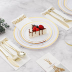 BESTVIP 700 PCS Disposable White and Gold Plastic Plates for 100 Guests