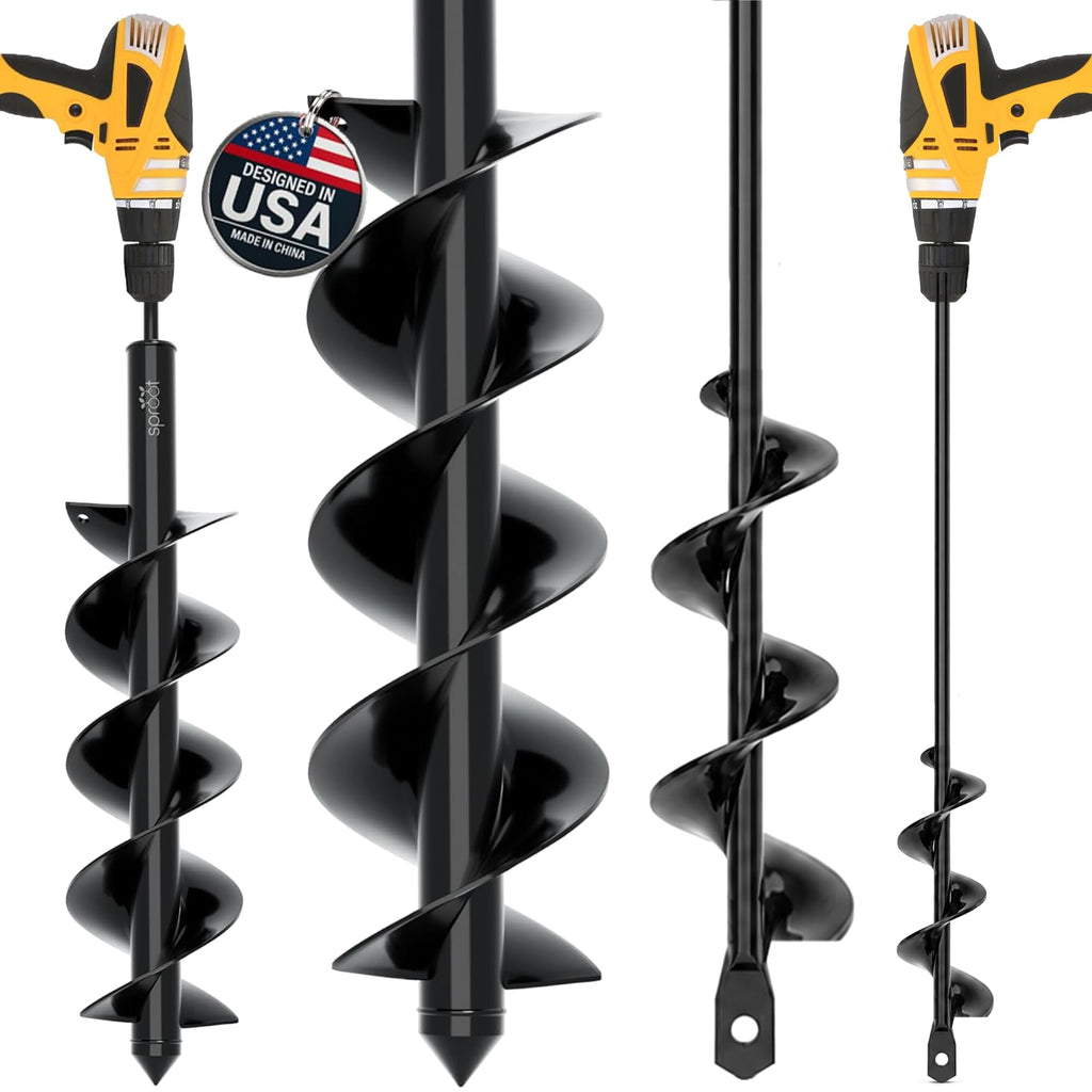 Sproot Garden Auger Drill Bit for Planting 2 Pack 1.6x16 & 3.5x16 Inch - Umbrellas and Fences Auger Post Hole Digger for Gardening and Spiral Bulb Planter Tool – 3/8 Inch Hex Drive Compatible